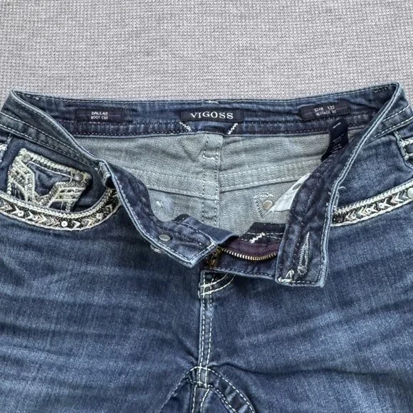 Vigoss Womens Size 3/4 L33 Blue Denim Bootcut Dallas Heritage Jeans Embellished - Picture 5 of 15